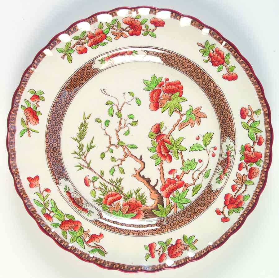 Indian Tree (Orange Rust, Green, Scallop, Red Trim) Luncheon Plate by Spode-1