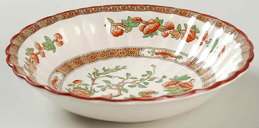 Indian Tree (Orange Rust, Green, Scallop, Red Trim) Coupe Cereal Bowl by Spode-1