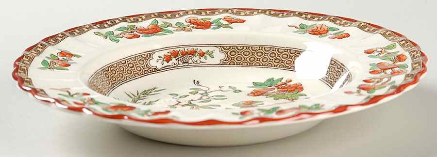 Indian Tree (Orange Rust, Green, Scallop, Red Trim) Rim Soup Bowl by Spode-1