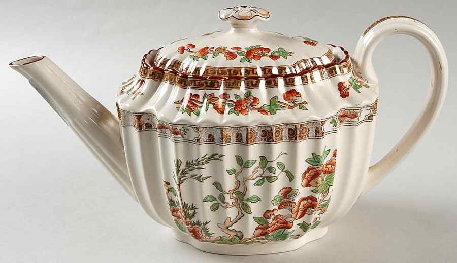 Indian Tree (Orange Rust, Green, Scallop, Red Trim) Teapot & Lid by Spode-1