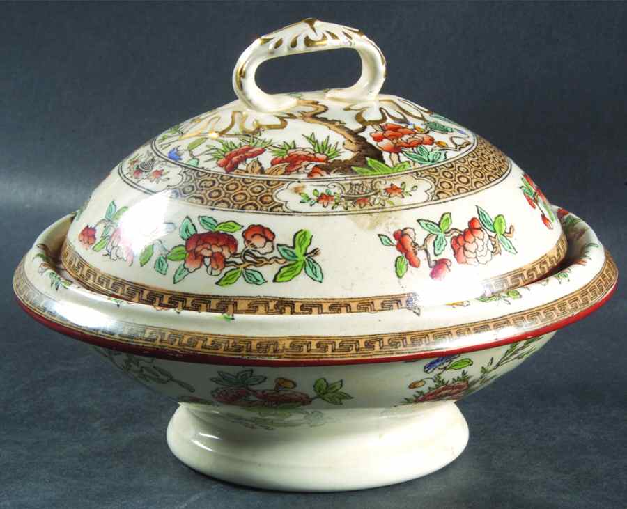 Indian Tree (Turquoise, Green, Rust, Smooth) Round Covered Butter with Strainer by Spode-1