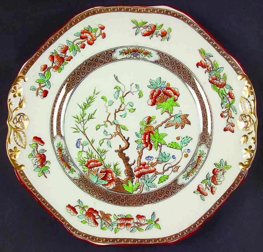 Indian Tree (Turquoise, Green, Rust, Smooth) Octagonal Handled Cake Plate by Spode-1