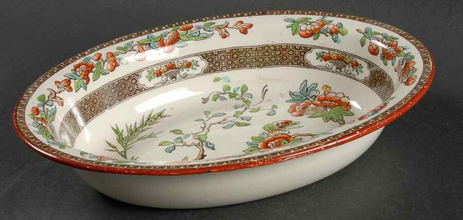 Indian Tree (Turquoise, Green, Rust, Smooth) 9" Oval Vegetable Bowl by Spode-1