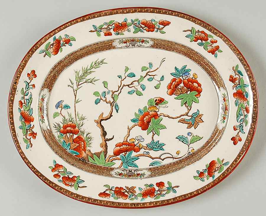 Indian Tree (Turquoise, Green, Rust, Smooth) 11" Oval Serving Platter by Spode-1