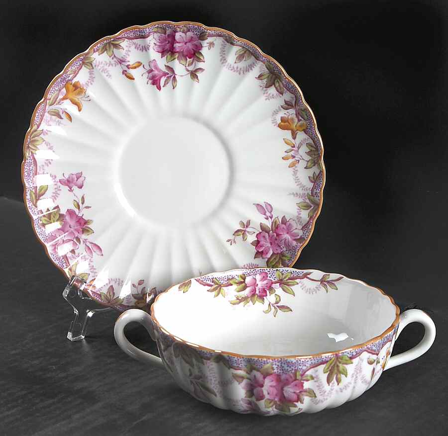 Irene Footed Cream Soup Bowl & Saucer Set by Spode-1