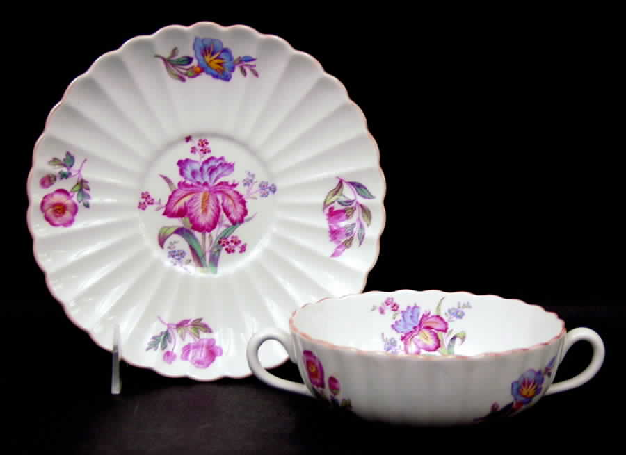 Iris Flat Cream Soup Bowl & Saucer Set by Spode-1