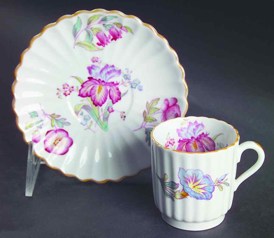 Iris Footed Demitasse Cup & Saucer Set by Spode-1