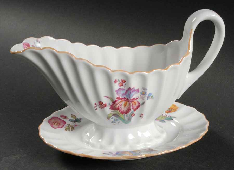 Iris Gravy Boat with Attached Underplate by Spode-1