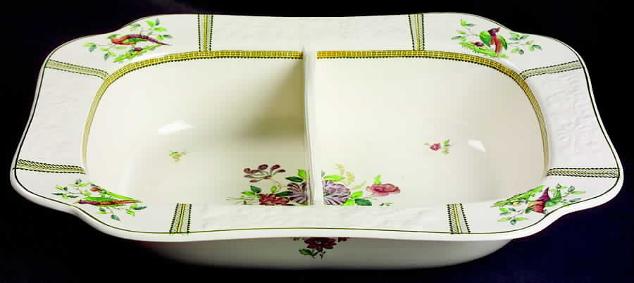June (Green & Yellow, Embossed) Rectangular Divided Vegetable Bowl by Spode-1