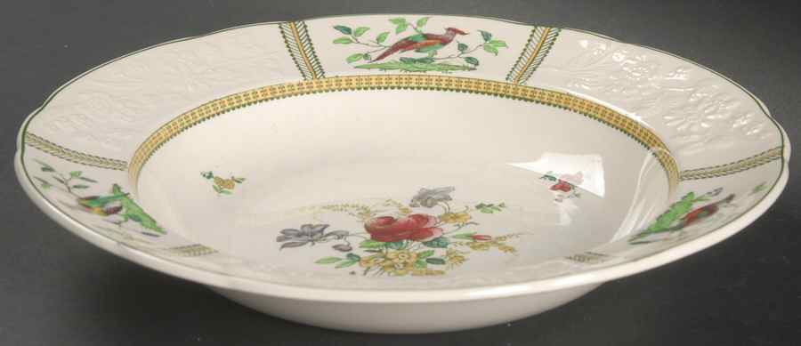 June (Green & Yellow, Embossed) Rim Soup Bowl by Spode-1