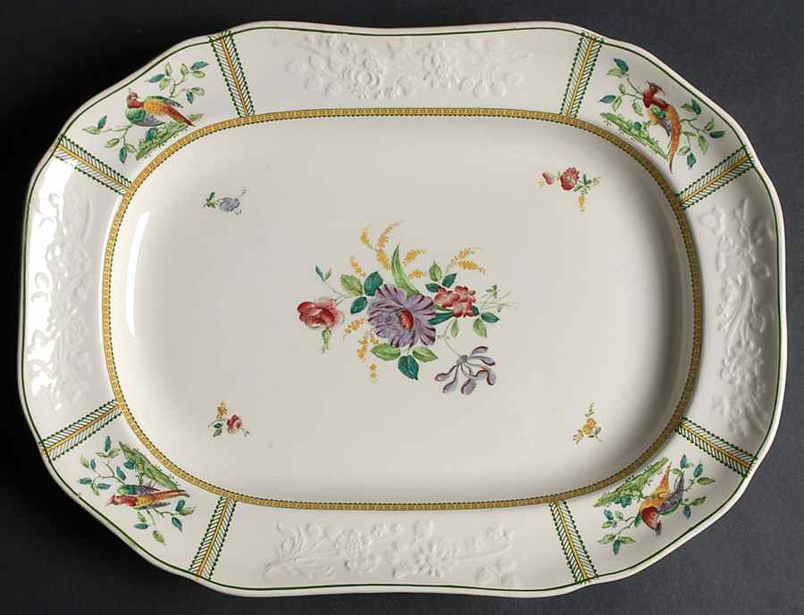 June (Green & Yellow, Embossed) 12" Oval Serving Platter by Spode-1
