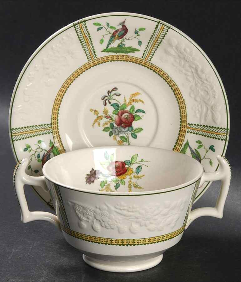 June (Green & Yellow, Embossed) Footed Bouillon Cup & Saucer by Spode-1