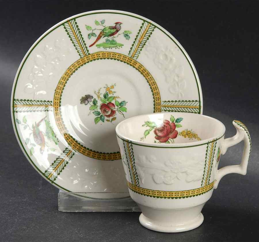 June (Green & Yellow, Embossed) Footed Demitasse Cup & Saucer Set by Spode-1