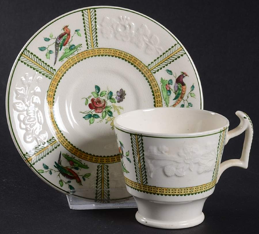 June (Green & Yellow, Embossed) Footed Demitasse Cup & Saucer Set by Spode-1