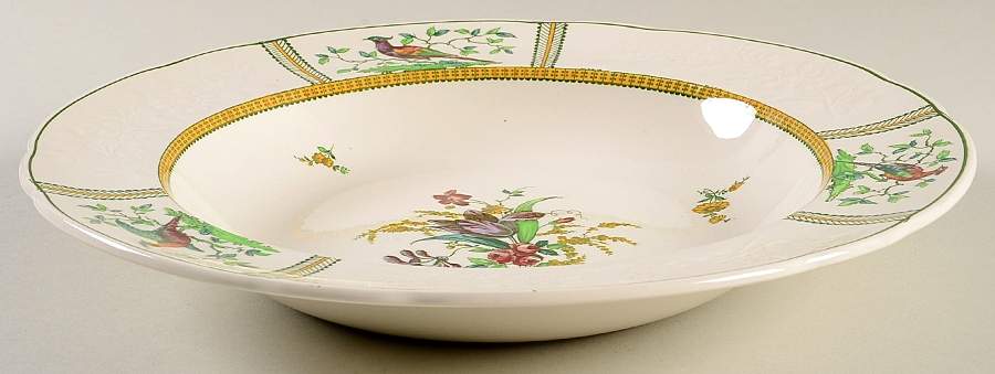 June (Green & Yellow, Embossed) Large Rim Soup Bowl by Spode-1