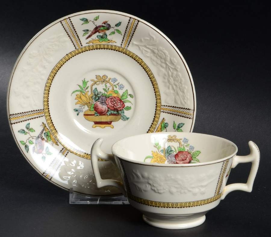 June (Basket Center) Footed Bouillon Cup & Saucer by Spode-1