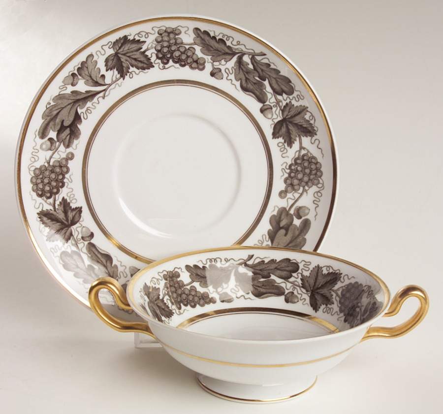 Kent Grey Footed Cream Soup Bowl & Saucer Set by Tiffany-1
