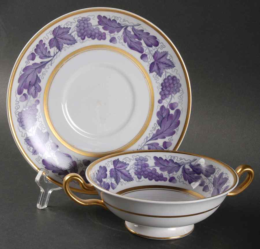 Kent Puce Footed Cream Soup Bowl & Saucer Set by Spode-1