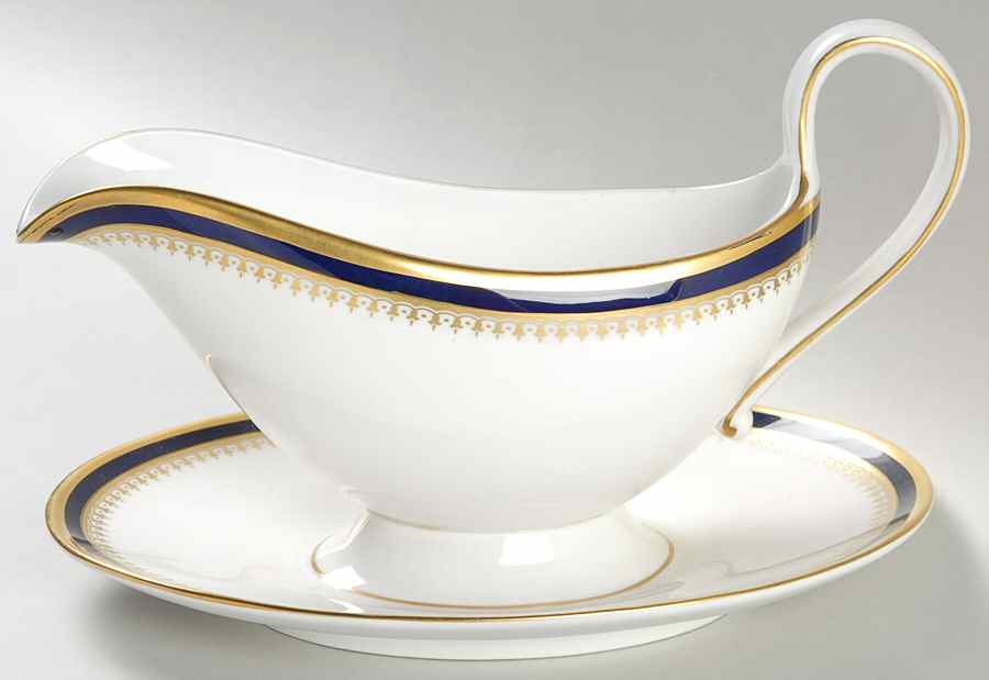 Knightsbridge Cobalt Blue Gravy Boat with Attached Underplate by Spode-1