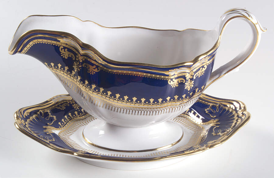 Lancaster Cobalt (White Body) Gravy Boat with Attached Underplate by Spode-1