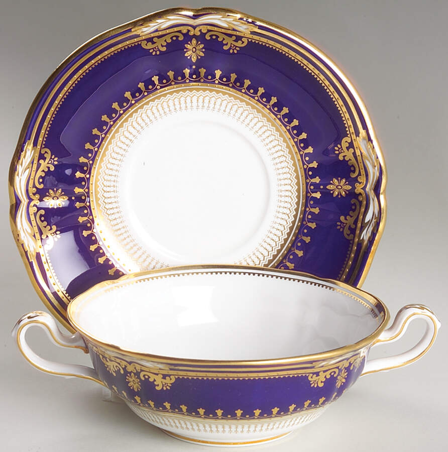 Lancaster Cobalt (White Body) Footed Cream Soup Bowl & Saucer Set by Spode-1