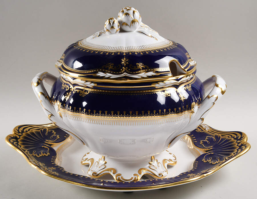 Lancaster Cobalt (White Body) Tureen & Lid w/Underplate by Spode-1