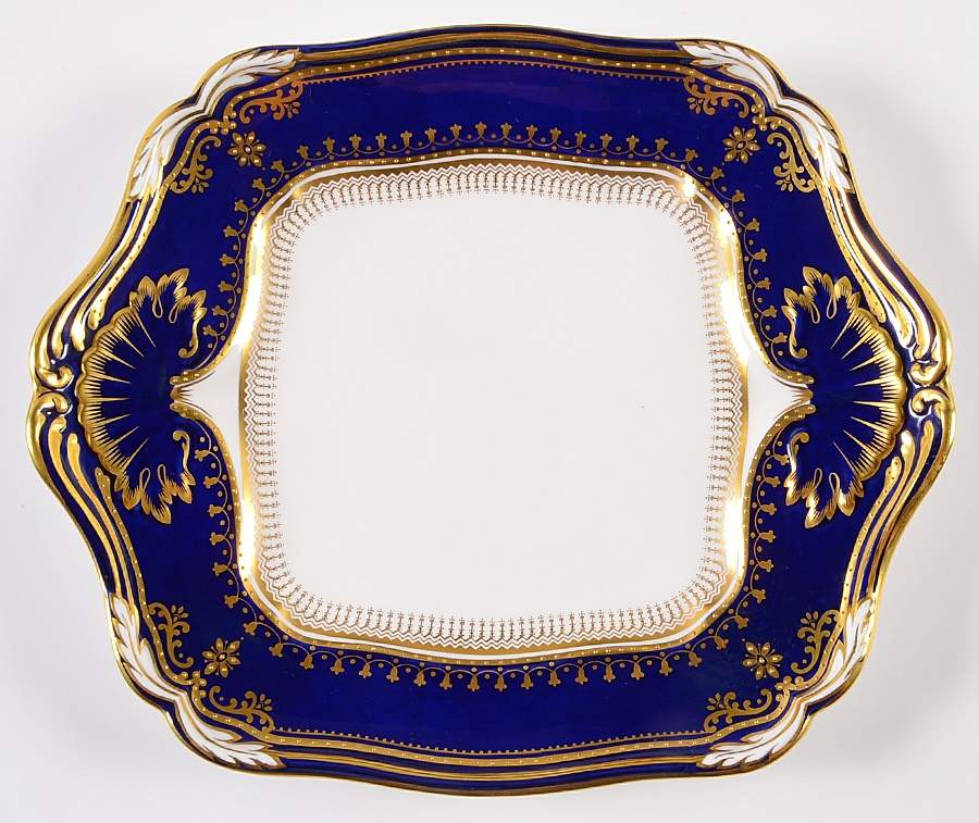 Lancaster Cobalt (White Body) Square Handled Cake Plate by Spode-1