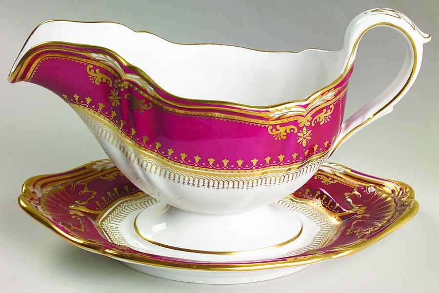 Lancaster Crimson Gravy Boat with Attached Underplate by Spode-1