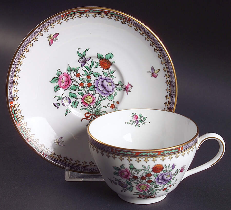 Lowestoft Flowers (Bone) Oversized Cup & Saucer Set by Spode-1