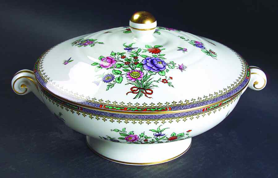 Lowestoft Flowers (Bone) Round Covered Vegetable by Spode-1