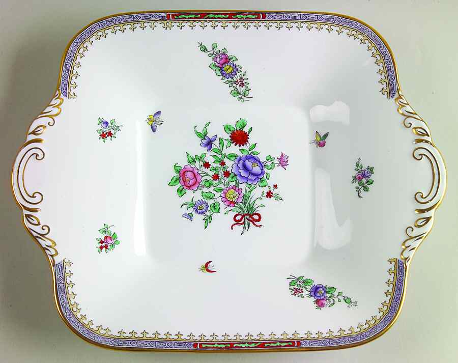 Lowestoft Flowers (Bone) Square Handled Cake Plate by Spode-1