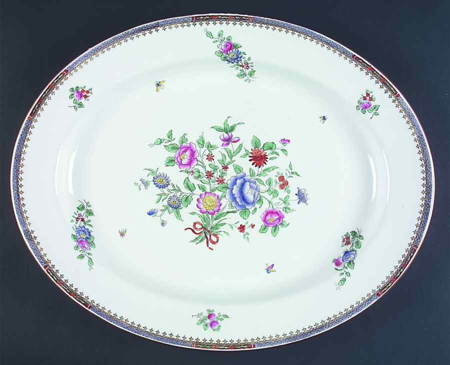 Lowestoft Flowers (Bone) 17" Oval Serving Platter by Spode-1