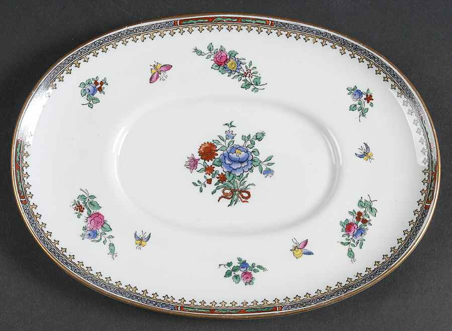 Lowestoft Flowers (Bone) Underplate for Sauce Boat by Spode-1