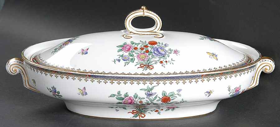Lowestoft Flowers (Bone) Oval Covered Vegetable by Spode-1