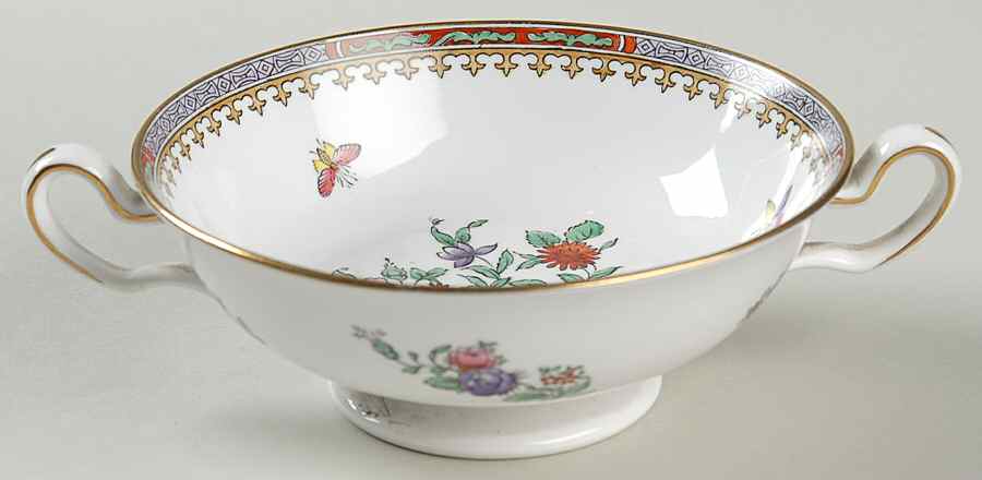 Lowestoft Flowers (Bone) Footed Cream Soup Bowl by Spode-1
