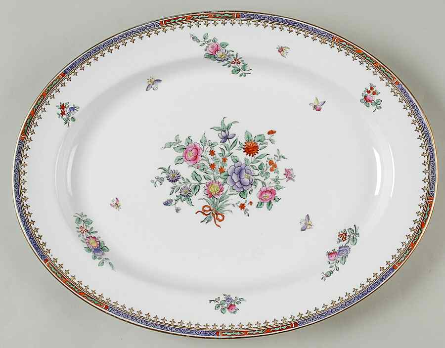 Lowestoft Flowers (Bone) 13" Oval Serving Platter by Spode-1
