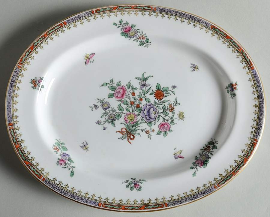 Lowestoft Flowers (Bone) 10" Oval Serving Platter by Spode-1