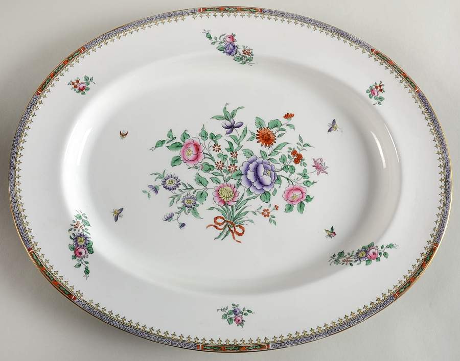 Lowestoft Flowers (Bone) 16" Oval Serving Platter by Spode-1