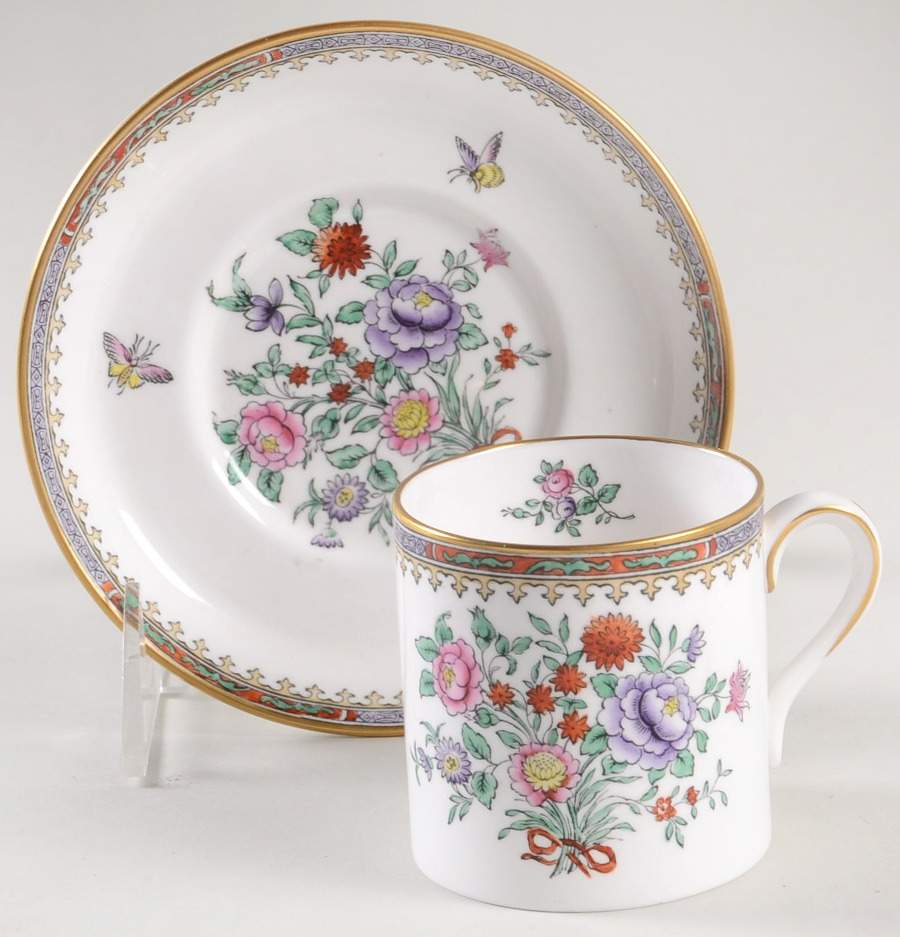 Lowestoft Flowers (Bone) Flat Cup & Saucer Set by Spode-1