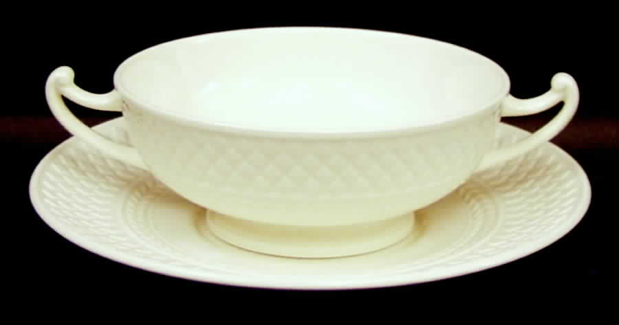Mansard (Off White, Earthenware) Footed Cream Soup Bowl & Saucer Set by Spode-1