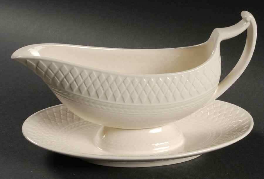 Mansard (Off White, Earthenware) Gravy Boat with Attached Underplate by Spode-1