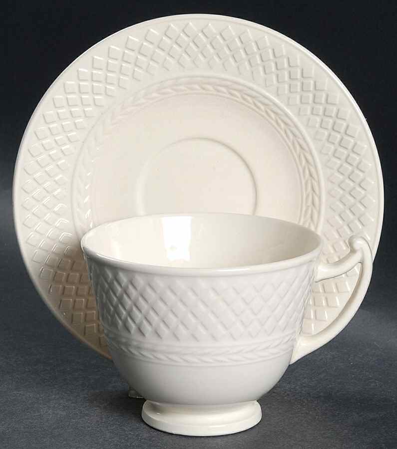 Mansard (Off White, Earthenware) Footed Cup & Saucer Set by Spode-1