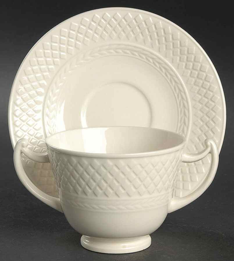 Mansard (Off White, Earthenware) Footed Bouillon Cup & Saucer by Spode-1