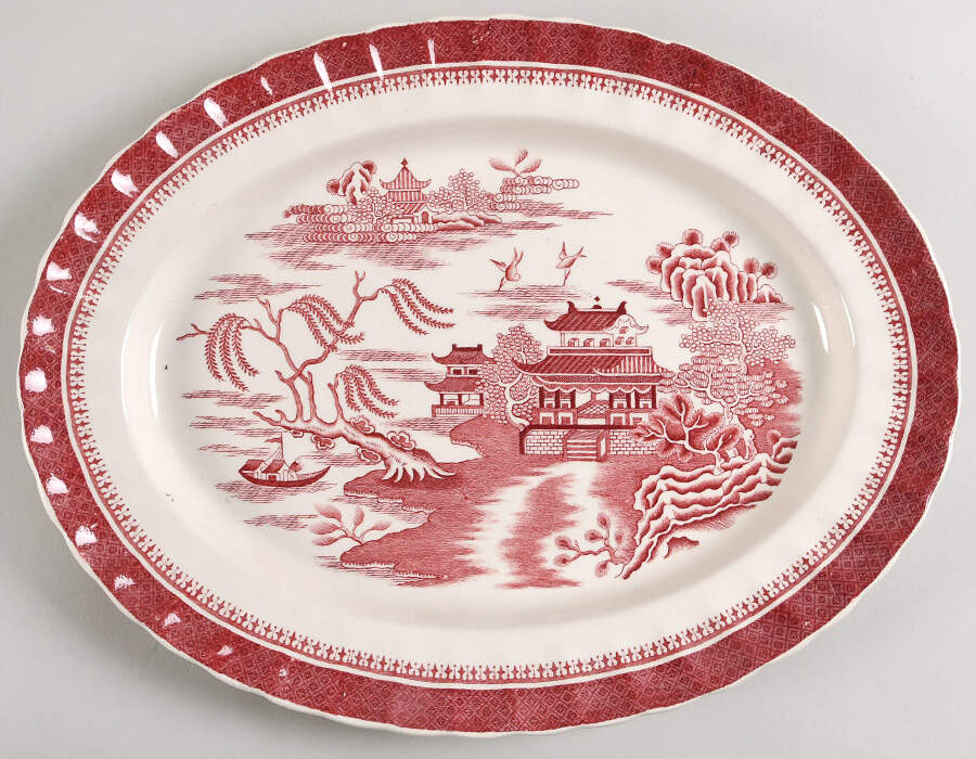 Mandarin Pink (Chelsea, No Trim) 15" Oval Serving Platter by Spode-1