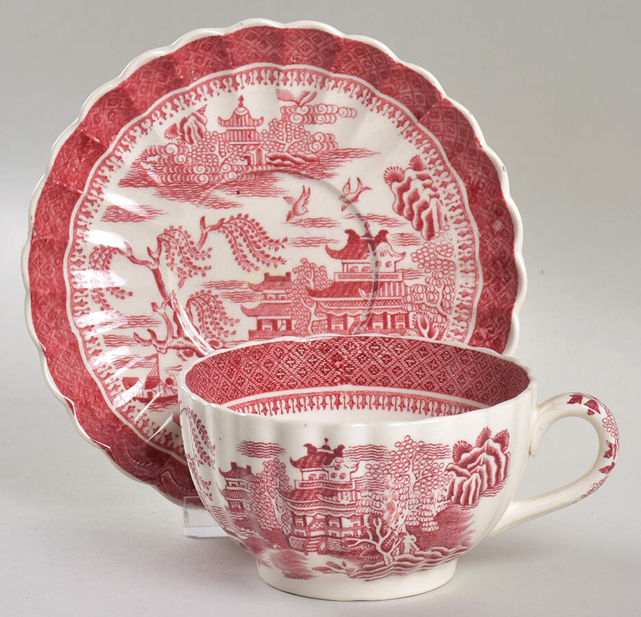 Mandarin Pink (Chelsea, No Trim) Footed Cup & Saucer Set by Spode-1