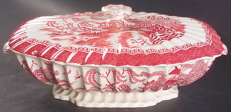 Mandarin Pink (Chelsea, No Trim) Oval Covered Vegetable by Spode-1