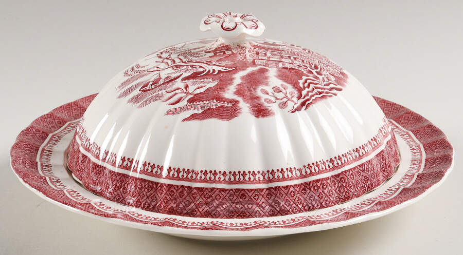 Mandarin Pink (Chelsea, No Trim) Muffin Dish & Lid by Spode-1