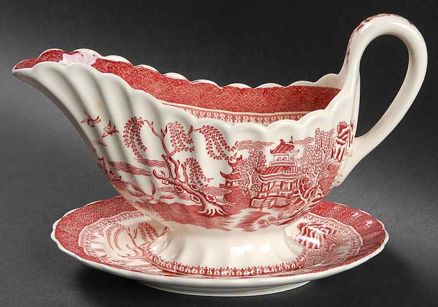 Mandarin Pink (Chelsea, No Trim) Gravy Boat & Underplate/Relish by Spode-1