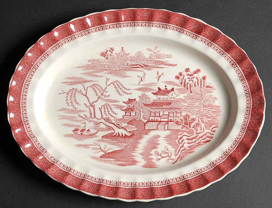 Mandarin Pink (Chelsea, No Trim) 12" Oval Serving Platter by Spode-1