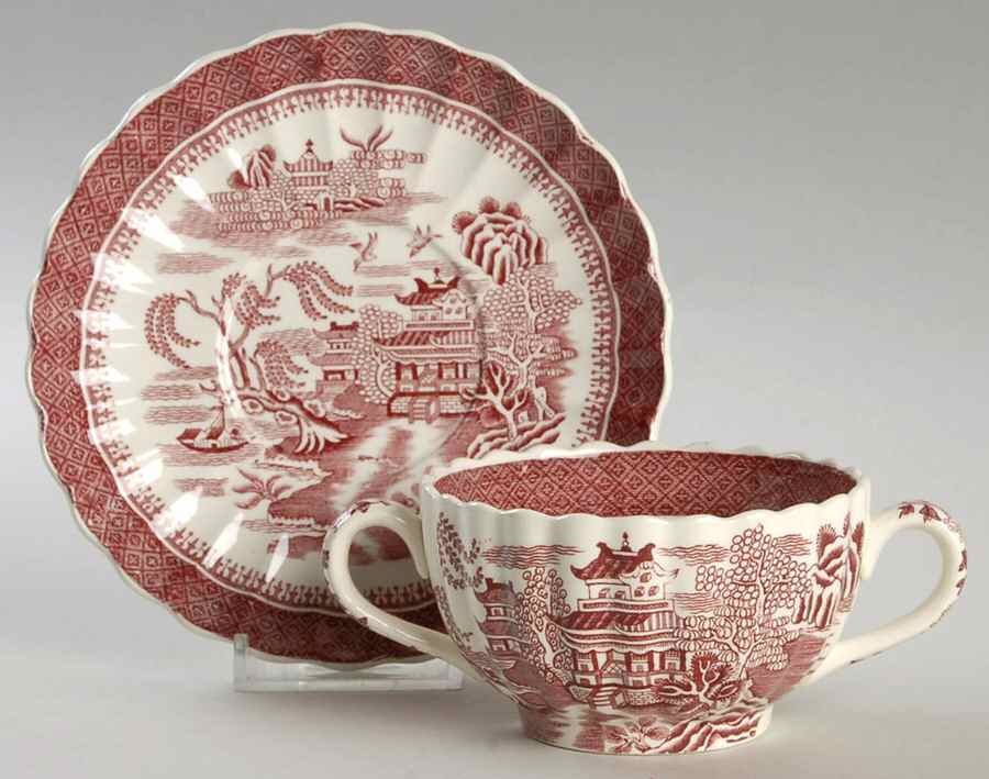 Mandarin Pink (Chelsea, No Trim) Footed Bouillon Cup & Saucer by Spode-1